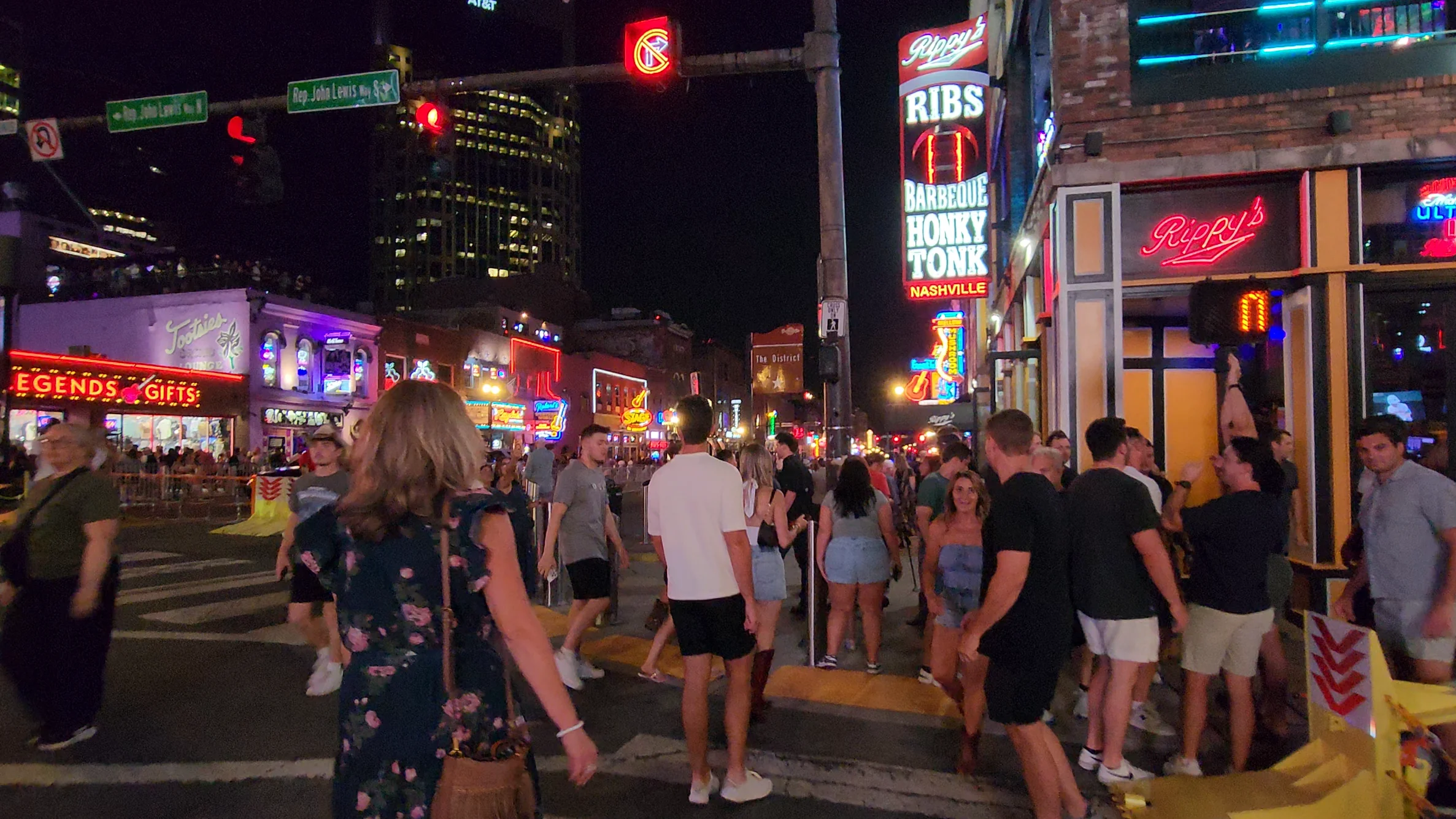 Lower Broadway at night near the upper entertainment district.