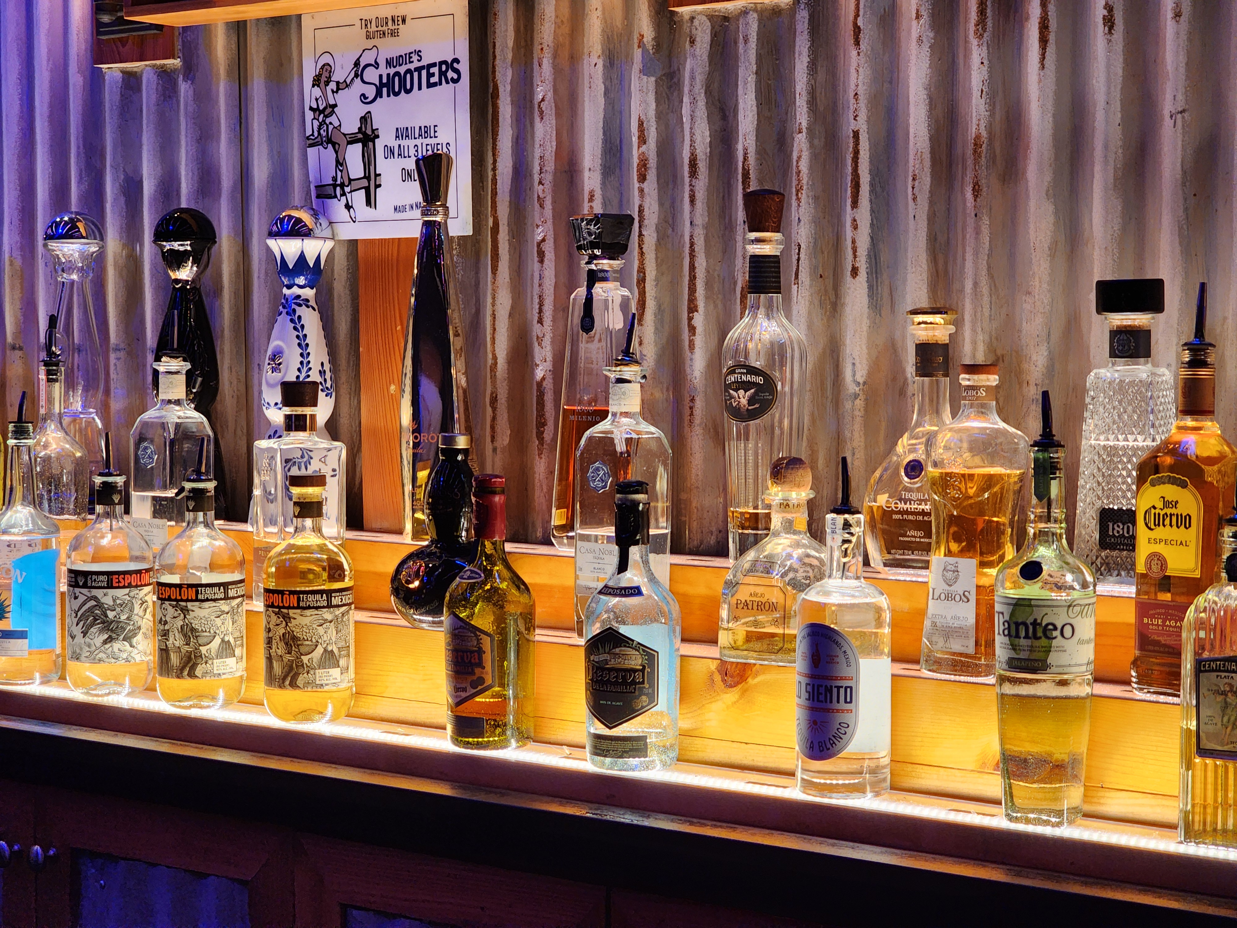 A selection of bottles behind a downtown Nashville bar.
